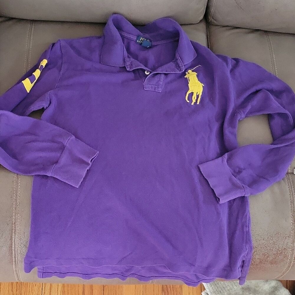 Polo Ralph Lauren boys L 14-16 Purple Yellow Long Sleeve Big Pony Logo  Shirt